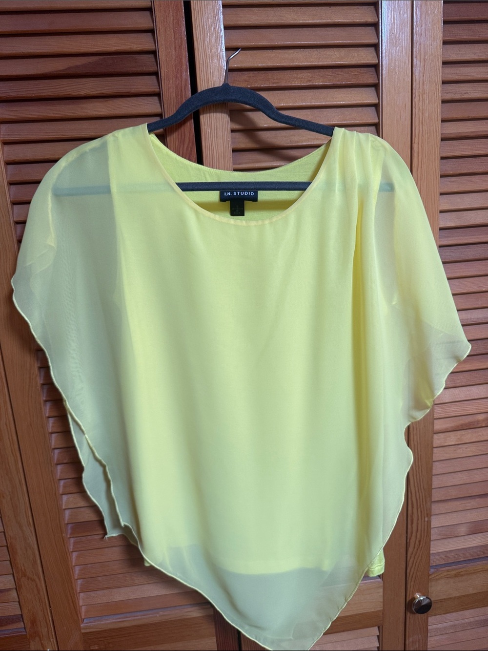 I.N. Studio Light Yellow Sheer Draped Blouse Small